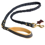 Braided Handcrafted Leather English Bulldog Leash with Nappa Leather Lined Handle