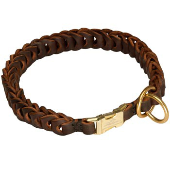 English Bulldog Leather Collar Braided Design