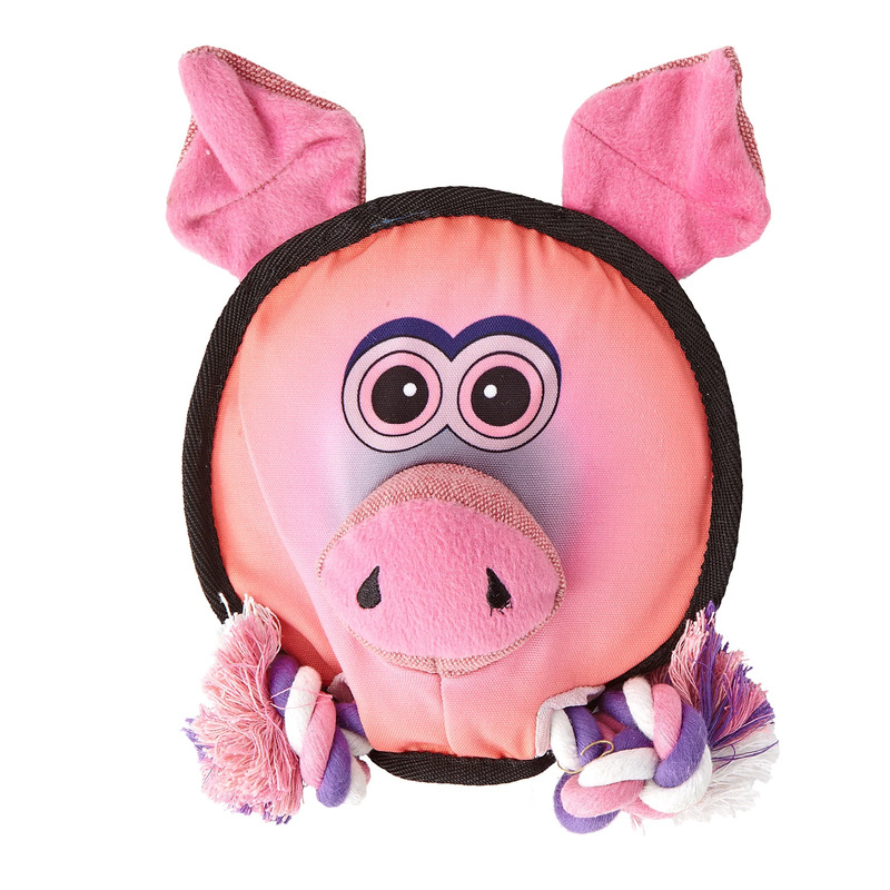 8" Round Pig - Squeak & Rope - Click Image to Close