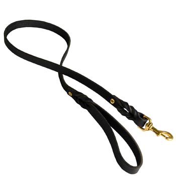 Designer Leather English Bulldog Leash Black Super Fashion