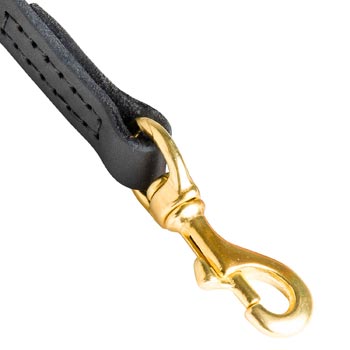English Bulldog Leather Leash with Massive Gold-like Snap Hook