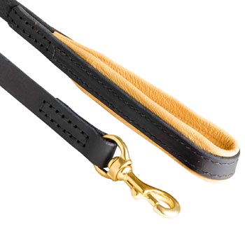 Leather Leash for English Bulldog with Nappa Padding on Handle