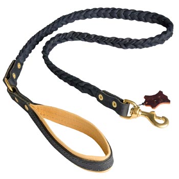 Leather English Bulldog Leash with Nappa Padded Handle